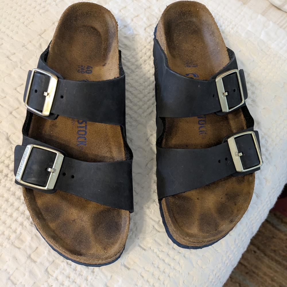 Birkenstock Navy and Gold Double-Buckle Sandals